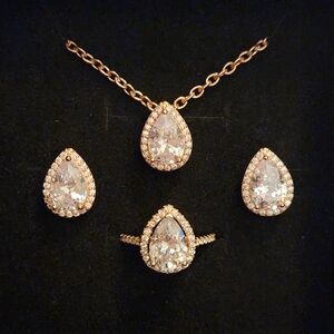 Rose Gold-Tone And Pear Shaped Jewelry Set